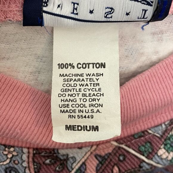 Vintage 90's Pink Patchwork Tapestry Fabric Print Top Sz Medium Made In USA - Picture 14 of 14